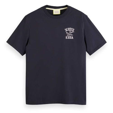 Scotch & Soda Herren Left Chest Artwork T-Shirt, Deep Sea, im Sale